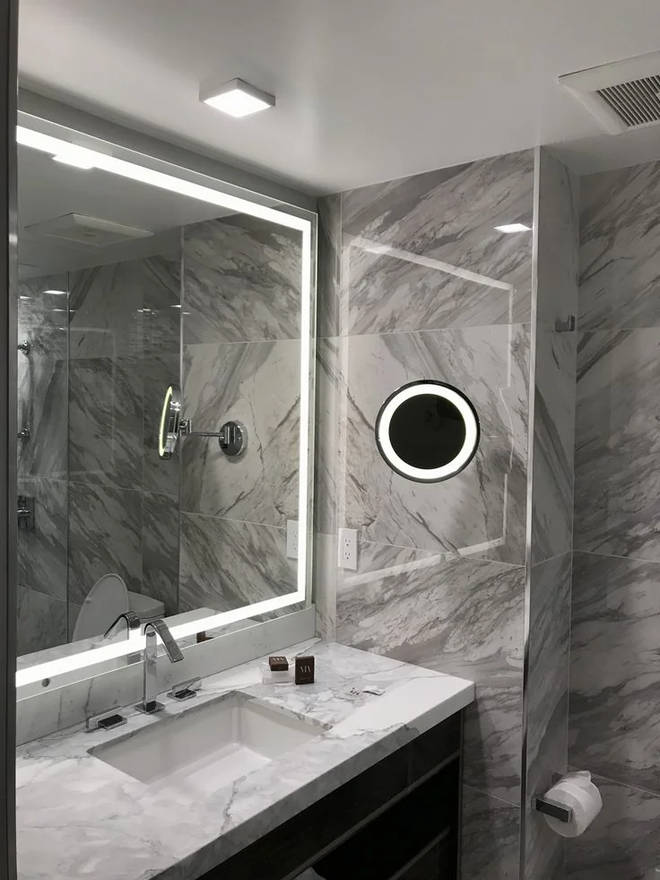 Luxury Integrated Marble-Pattern Floating Vanity Set with White Basin