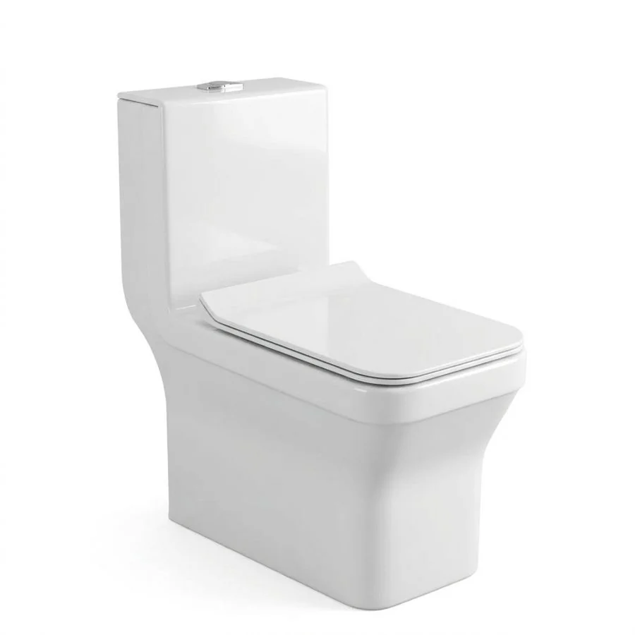Square One-Piece White Ceramic Toilet
