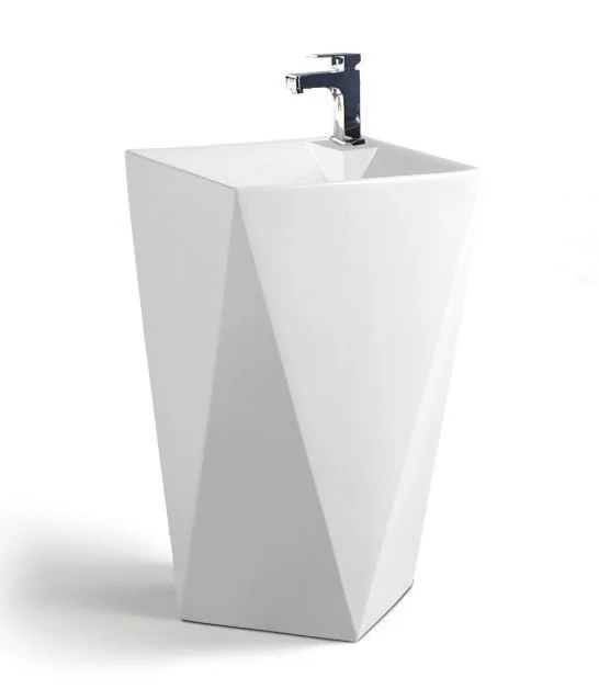 Geometric White Ceramic Pedestal Basin