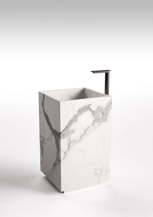 Marble-Effect Square Freestanding Basin