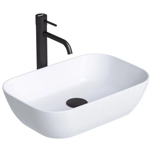 Rectangular Countertop Basin with Black Tap