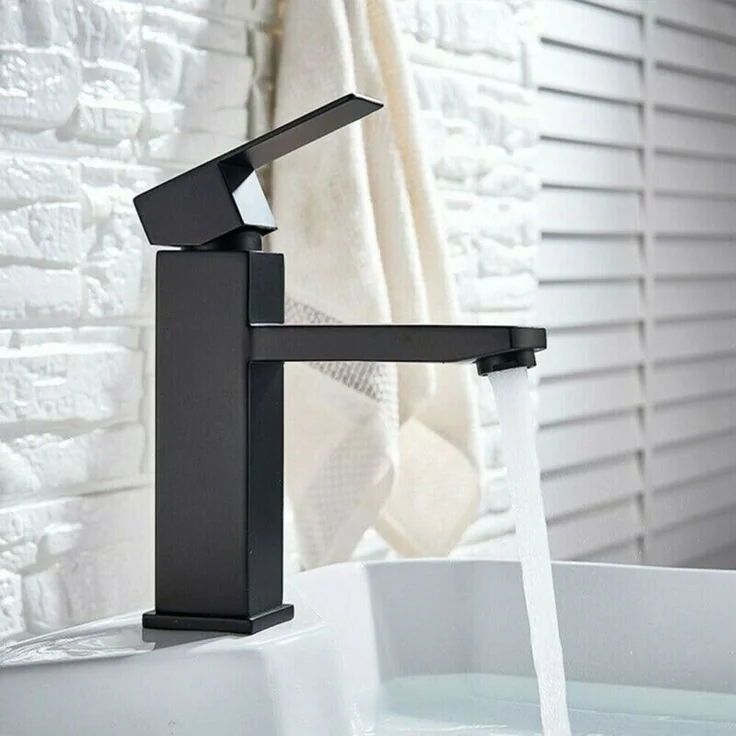 Contemporary Square Matte Black Single Lever Basin Tap