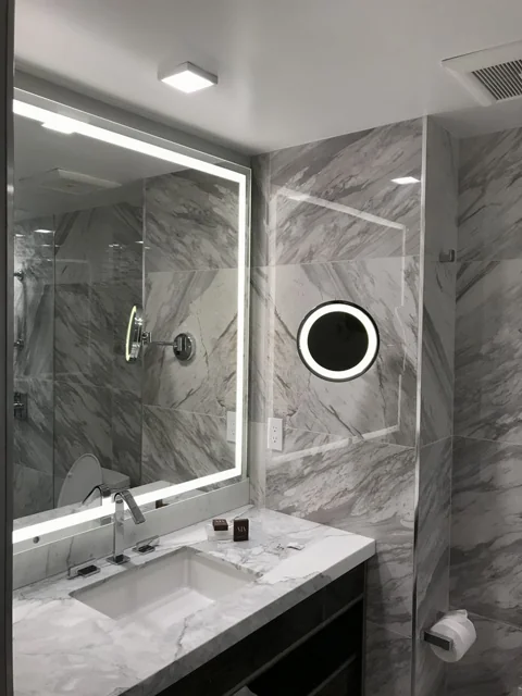 Luxury Integrated Marble-Pattern Floating Vanity Set with White Basin