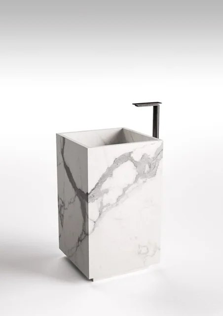 Marble-Effect Square Freestanding Basin