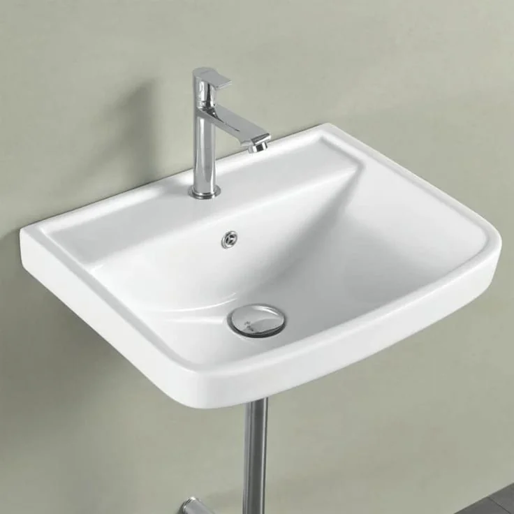 White Ceramic Wall Basin with Mixer