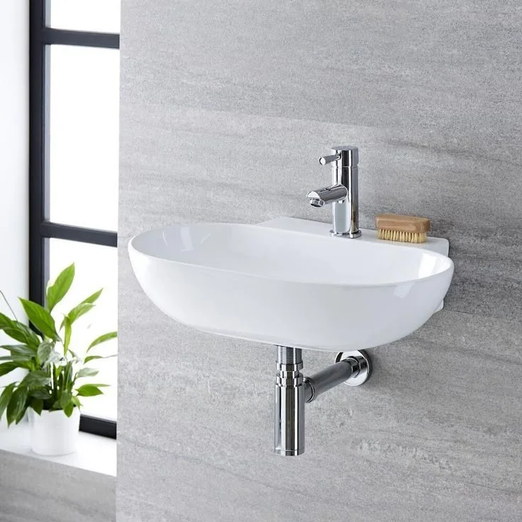 Oval Wall-Hung Basin with Chrome Trap