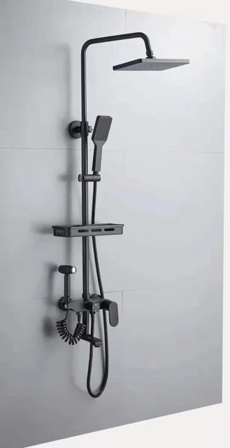 Matte Black Shower Column with Shelf