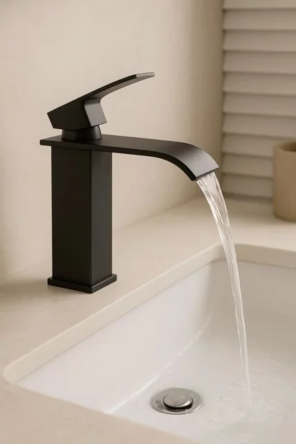 Modern Matte Black Waterfall Basin Mixer Tap