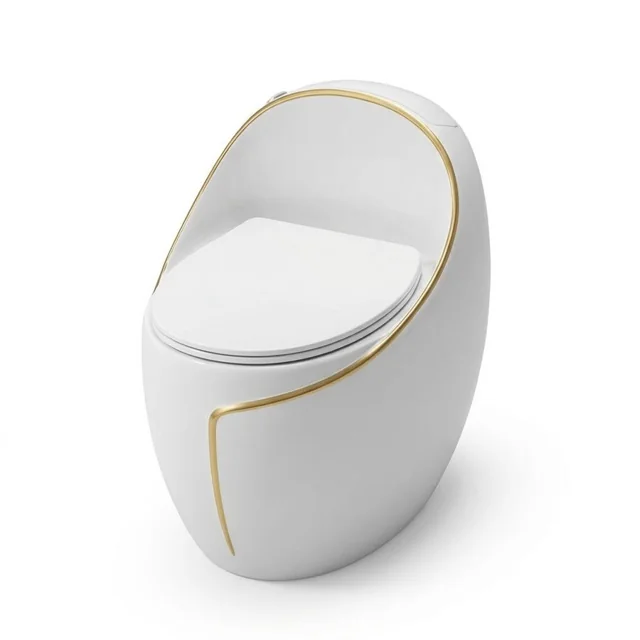 Egg-Shaped White & Gold Designer Toilet