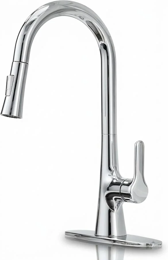 Chrome Pull-Down Kitchen Faucet with Deck Plate