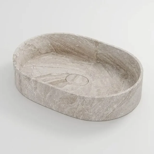 Beige Marble-Look Oval Countertop Basin