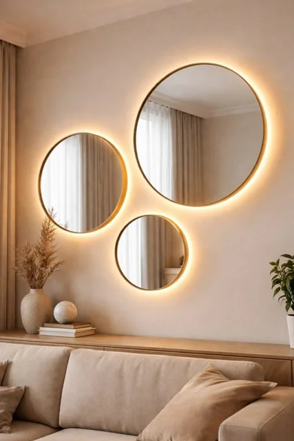 Backlit Round Mirror Trio Set