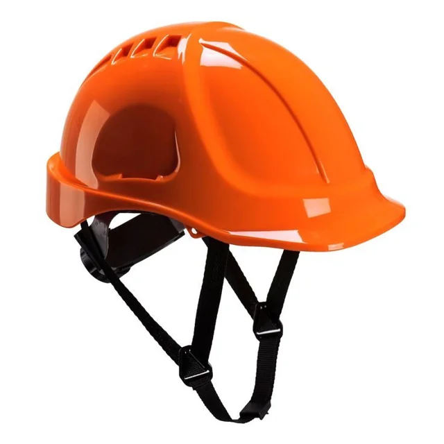Orange Vented Safety Helmet with Chin Strap