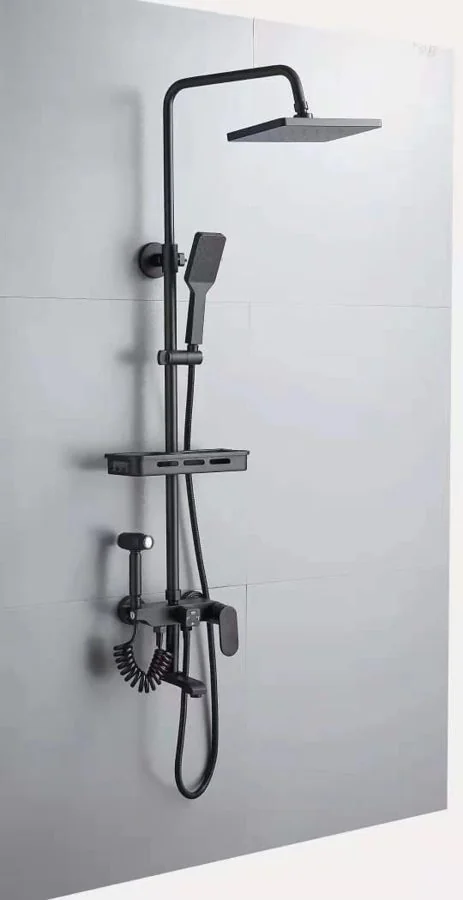 Matte Black Shower Column with Shelf
