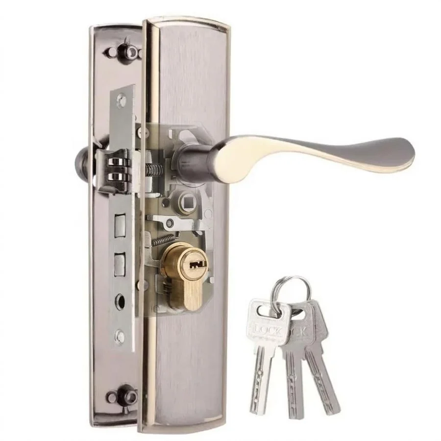 Satin Nickel Door Lock Set with Handle