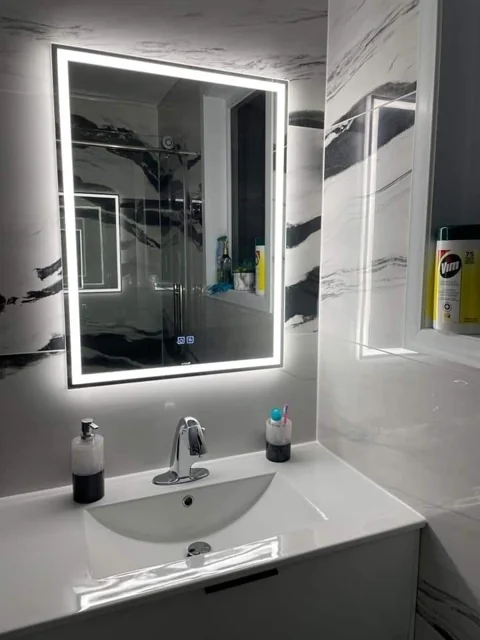 Luxury Integrated Marble-Pattern Floating Vanity Set with White Basin