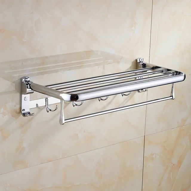 Folding Chrome Towel Rack with Hooks