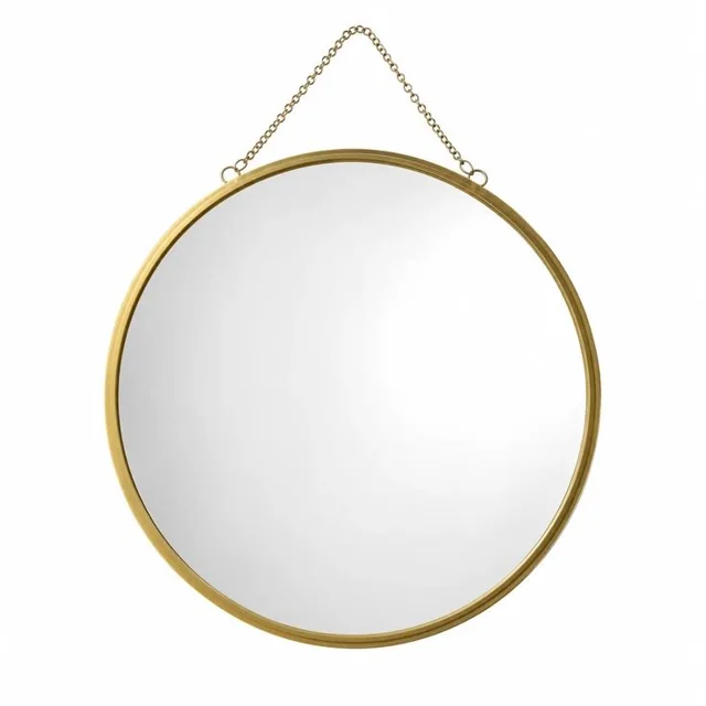 Gold Frame Round Hanging Mirror with Chain