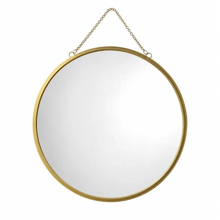 Gold Frame Round Hanging Mirror with Chain
