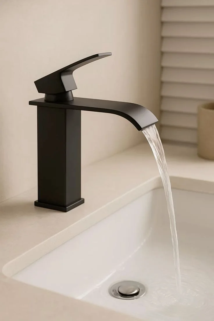 Modern Matte Black Waterfall Basin Mixer Tap