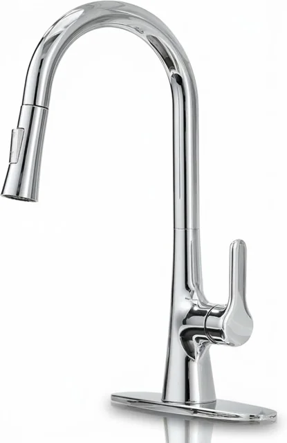 Chrome Pull-Down Kitchen Faucet with Deck Plate