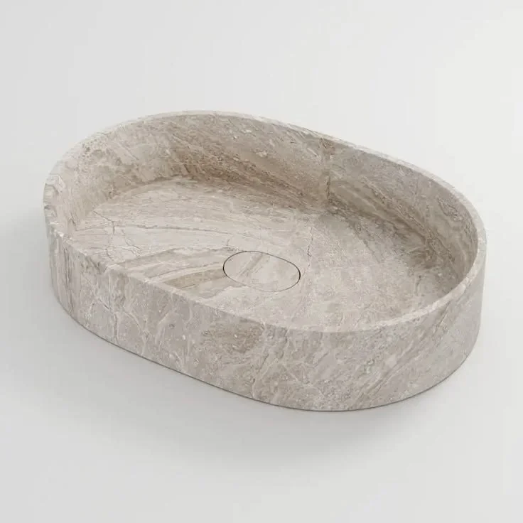 Beige Marble-Look Oval Countertop Basin