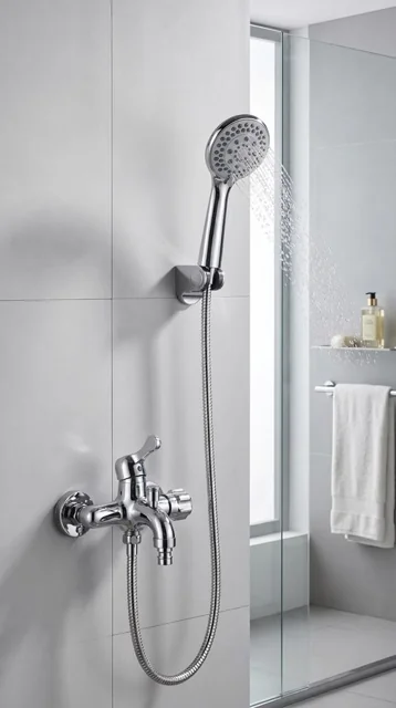 Chrome Wall-Mounted Shower Mixer with Hand Shower