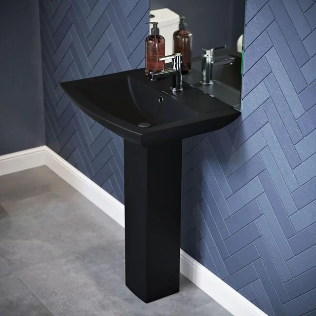 Luxury Onyx Black Gloss Pedestal Wash Basin Set