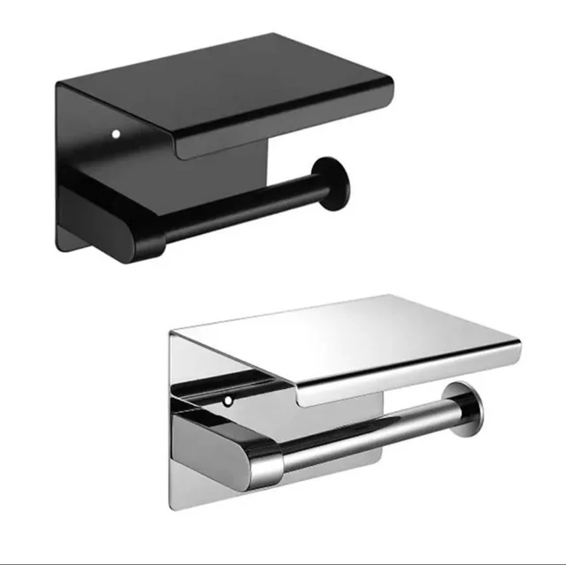 Wall-Mounted Toilet Paper Holder with Smart Phone Storage Shelf