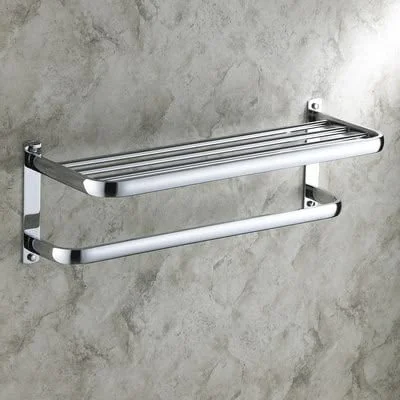Chrome Wall-Mounted Towel Shelf with Bar
